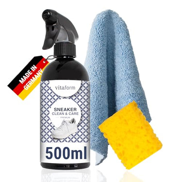 VITAFORM Sneaker Cleaner Reinigungsspray für Schuhe | Perfekte Reinigung und Pflege für Obermaterial, Schürsenkel und Sohlen | Nachhaltiges Pflegeprodukt | inkl. Microfasertuch & Schwamm | 500ml im Sale